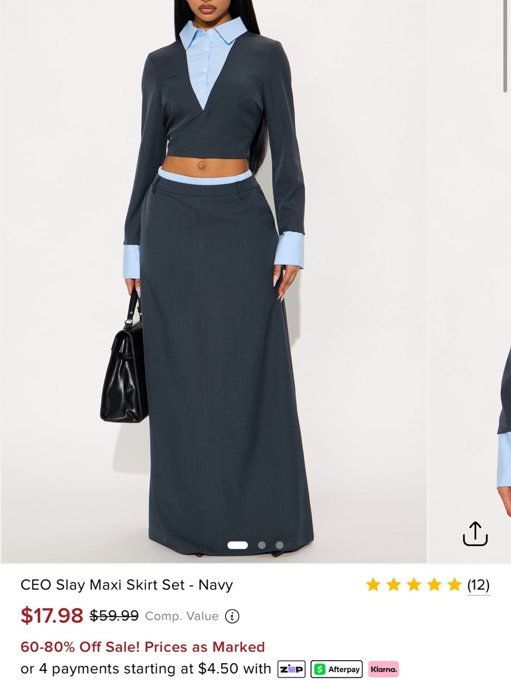 Fashion Nova Navy Maxi Skirt Set with Light Blue Accents